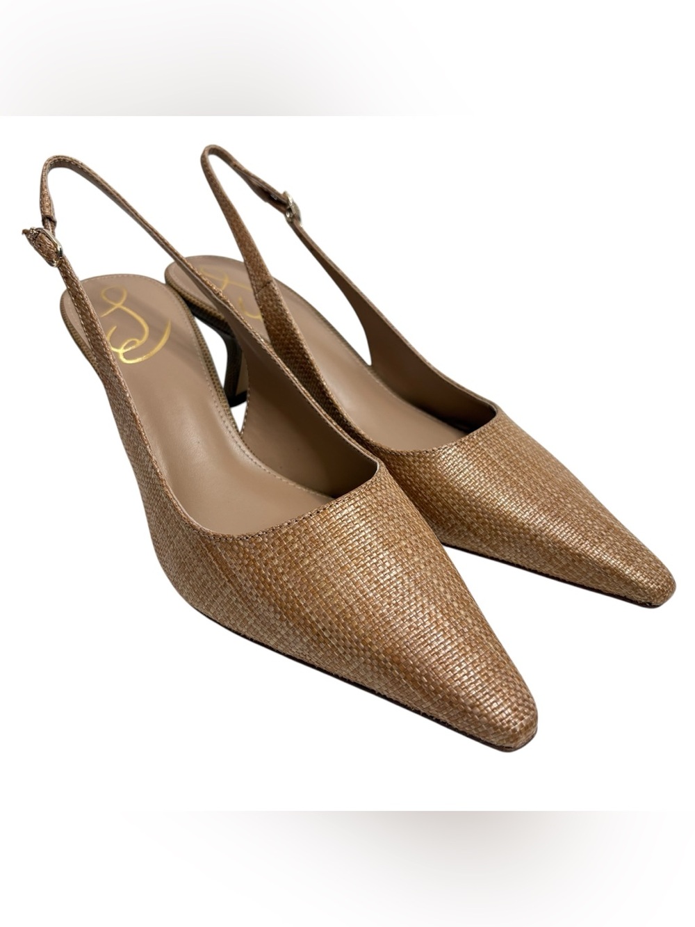 Sam Edelman Bianka Woven Pointed-Toe Slingback Heels in Tan : NWT $150